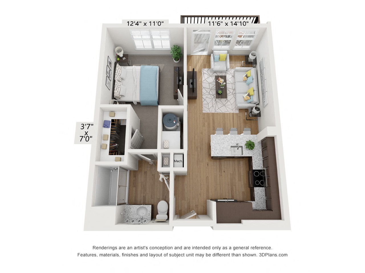 Floor plan image of A1, 1-bedroom apartment
